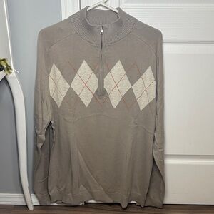 Banana Republic Men's Taupe Argyle Zip-Up Sweater